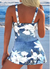 Tie Floral Print Denim Blue One Piece Swimdress | thumb picture 