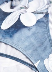 Tie Floral Print Denim Blue One Piece Swimdress | thumb picture 