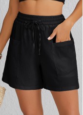 Black Pocket Elastic Waist High Waisted Shorts