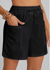 Black Pocket Elastic Waist High Waisted Shorts | thumb picture 