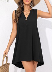 Button Sleeveless Black Short Cover Up