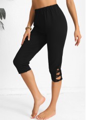 Black High Waisted Capri Elastic Waist Leggings | thumb picture 