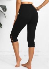 Black High Waisted Capri Elastic Waist Leggings | thumb picture 