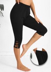 Black High Waisted Capri Elastic Waist Leggings