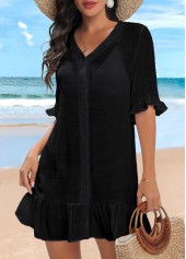 Lightweight Black Button Up Cover Up