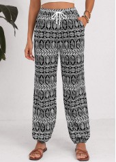 Black Drawstring Tribal Print Jogger Elastic Waist Pants | thumb picture 