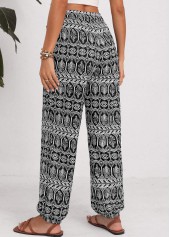 Black Drawstring Tribal Print Jogger Elastic Waist Pants | thumb picture 