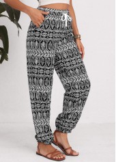 Black Drawstring Tribal Print Jogger Elastic Waist Pants | thumb picture 