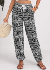 Black Drawstring Tribal Print Jogger Elastic Waist Pants | thumb picture 