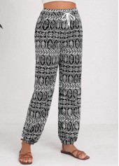 Black Drawstring Tribal Print Jogger Elastic Waist Pants | thumb picture 