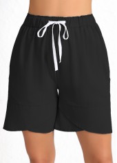 Black Drawstring Elastic Waist High Waisted Shorts | thumb picture 
