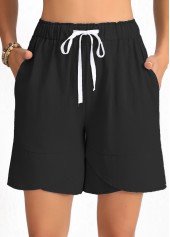 Black Drawstring Elastic Waist High Waisted Shorts