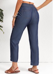 Navy Smocked Elastic Waist High Waisted Pants