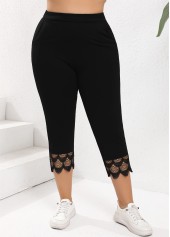 Black Patchwork Plus Size Skinny Elastic Waist Pants | thumb picture 