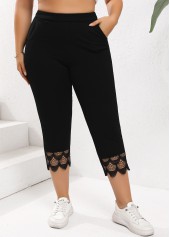 Black Patchwork Plus Size Skinny Elastic Waist Pants | thumb picture 