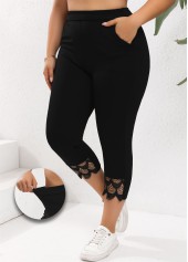Black Patchwork Plus Size Skinny Elastic Waist Pants