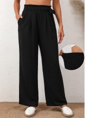 Black Bowknot Elastic Waist High Waisted Pants