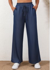 Denim Blue Drawstring Elastic Waist High Waisted Jeans | thumb picture 