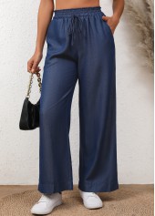 Denim Blue Drawstring Elastic Waist High Waisted Jeans | thumb picture 