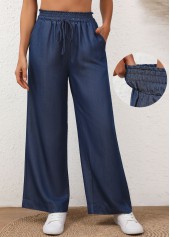 Denim Blue Drawstring Elastic Waist High Waisted Jeans