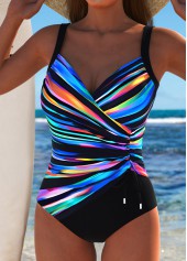 Surplice Dazzle Colorful Print Black One Piece Swimwear | thumb picture 
