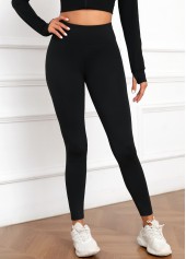 Black High Waisted Ankle Length Elastic Waist Leggings | thumb picture 