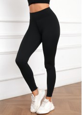 Black High Waisted Ankle Length Elastic Waist Leggings | thumb picture 