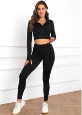 Black High Waisted Ankle Length Elastic Waist Leggings | thumb picture 
