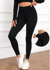 Black High Waisted Ankle Length Elastic Waist Leggings