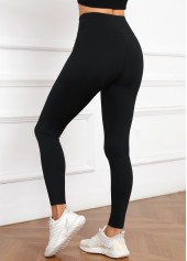 Black High Waisted Ankle Length Elastic Waist Leggings | thumb picture 