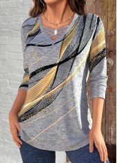 Light Grey Marl Criss Cross Geometric Print T Shirt | thumb picture 