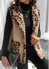 Light Coffee Patchwork Leopard Sleeveless Turn Down Collar Waistcoat | thumb picture 