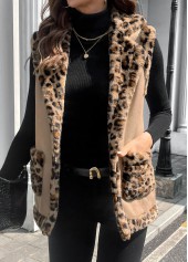 Light Coffee Patchwork Leopard Sleeveless Turn Down Collar Waistcoat | thumb picture 