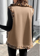 Light Coffee Patchwork Leopard Sleeveless Turn Down Collar Waistcoat | thumb picture 