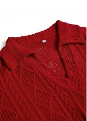 Wine Red Lace Long Sleeve Turn Down Collar Blouse | thumb picture 