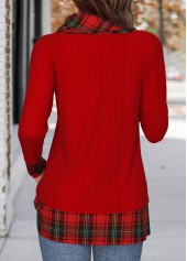 Christmas Red Patchwork Plaid Long Sleeve Cowl Neck Sweatshirt | thumb picture 