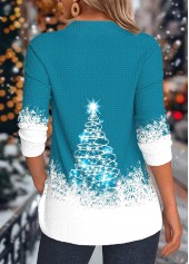 Turquoise Button Christmas Tree Print Long Sleeve Sweatshirt | thumb picture 