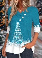 Turquoise Button Christmas Tree Print Long Sleeve Sweatshirt | thumb picture 