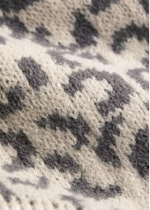 Light Camel Patchwork Leopard Long Sleeve V Neck Sweater | thumb picture 