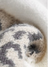 Light Camel Patchwork Leopard Long Sleeve V Neck Sweater | thumb picture 