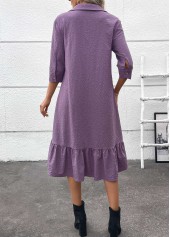 Dusty Purple Button A Line Belted 3/4 Sleeve Dress | thumb picture 