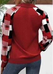 Red Patchwork Plaid Long Sleeve Turn Down Collar Sweatshirt | thumb picture 