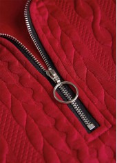 Red Patchwork Plaid Long Sleeve Turn Down Collar Sweatshirt | thumb picture 