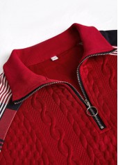 Red Patchwork Plaid Long Sleeve Turn Down Collar Sweatshirt | thumb picture 