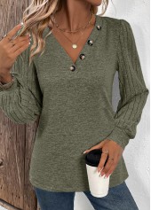 Olive Green Asymmetry Long Sleeve V Neck T Shirt | thumb picture 