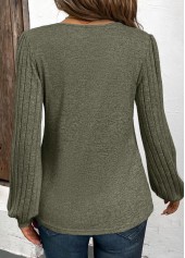 Olive Green Asymmetry Long Sleeve V Neck T Shirt | thumb picture 
