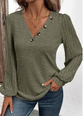 Olive Green Asymmetry Long Sleeve V Neck T Shirt | thumb picture 