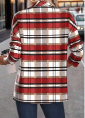 Red Patchwork Plaid Long Sleeve Turn Down Collar Coat | thumb picture 