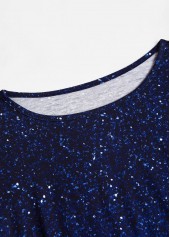 Blue Patchwork Ombre Long Sleeve Round Neck T Shirt | thumb picture 