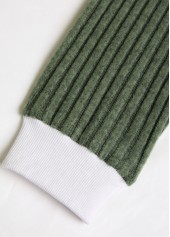 Olive Green Button Long Sleeve Round Neck T Shirt | thumb picture 